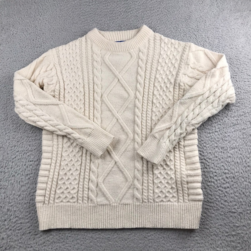 Aelfric Eden Retro 90s Cable Knit Sweater Unisex S Cream Crew Neck Pullover